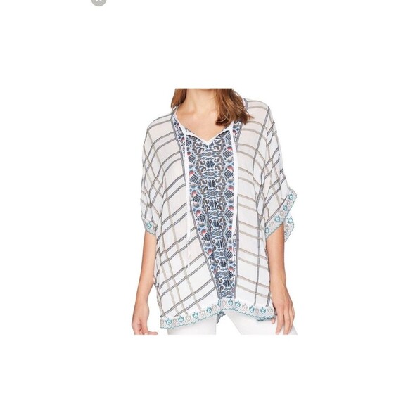 Johnny Was Cherpas Embroidered Poncho Top Women S Pullover Keyhole Tie Slits - Picture 12 of 13